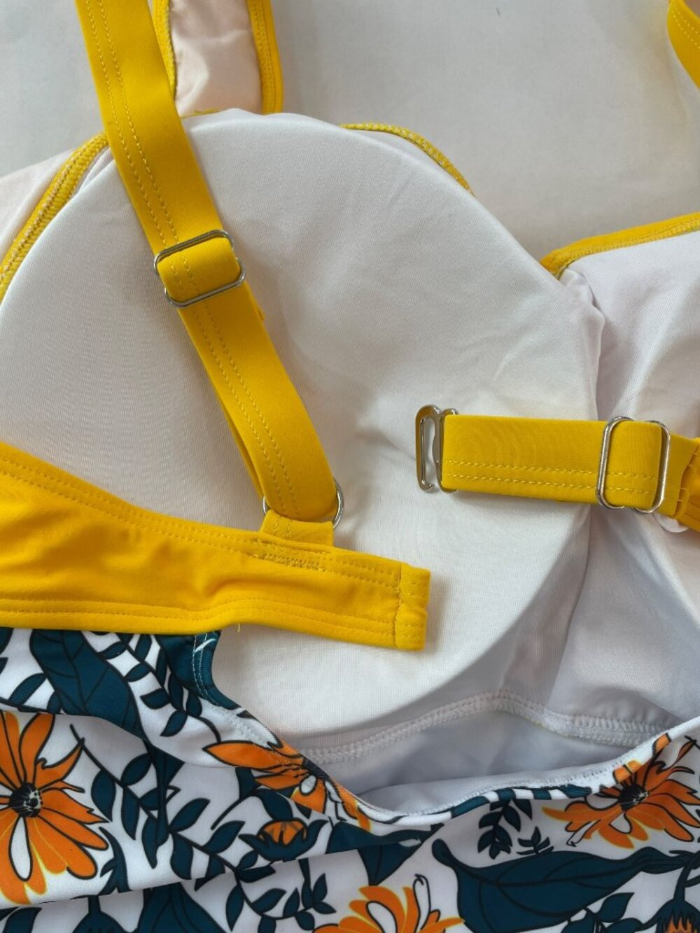 Hanna Nikole Floral One-Piece Swimsuit Yellow Knot Front Adj Straps Size 24W NWT - Picture 7 of 8